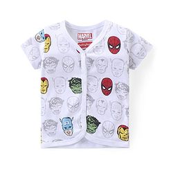 Babyhug Marvel Interlock Cotton Knit Half Sleeves Front Open Jhablas with Stripes & Avengers Graphics Pack of 3 - White & Yellow