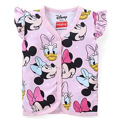 Babyhug Interlock Cotton Knit Frill Sleeves Front Open Jhablas With Minnie Mouse & Daisy Duck Graphics Pack of 3 - Pink Yellow & Blue