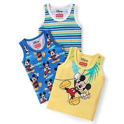 Babyhug Disney Cotton Sleeveless Vests With Mickey Mouse Print Pack of 3 - Multicolor