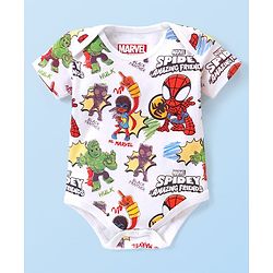 Babyhug Marvel Interlock Knit Half Sleeves Onesies With Spiderman Graphics Pack Of 2 - White & Red