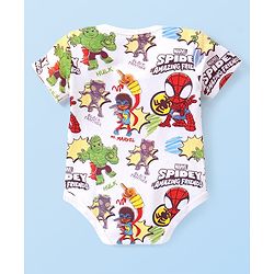 Babyhug Marvel Interlock Knit Half Sleeves Onesies With Spiderman Graphics Pack Of 2 - White & Red