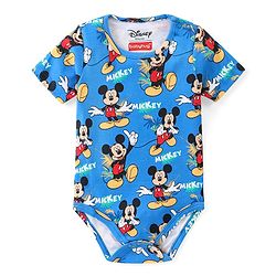 Babyhug Disney Cotton Knit Half Sleeves Onesies with Mickey Mouse Graphics Pack of 3 - Multicolour
