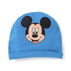 Babyhug Disney Cotton Cap Mittens & Booties Set With Mickey Mouse Graphics - Blue