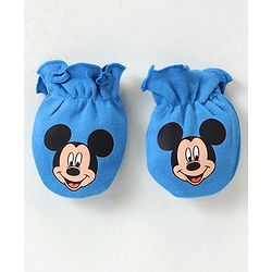 Babyhug Disney Cotton Cap Mittens & Booties Set With Mickey Mouse Graphics - Blue