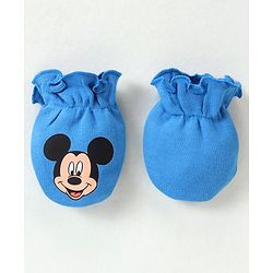Babyhug Disney Cotton Cap Mittens & Booties Set With Mickey Mouse Graphics - Blue