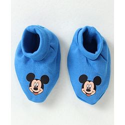 Babyhug Disney Cotton Cap Mittens & Booties Set With Mickey Mouse Graphics - Blue