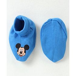 Babyhug Disney Cotton Cap Mittens & Booties Set With Mickey Mouse Graphics - Blue