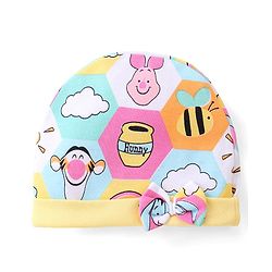 Babyhug Disney 100% Cotton Knit Cap Mitten & Booties With Winnie the Pooh Graphics - Blue
