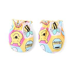 Babyhug Disney 100% Cotton Knit Cap Mitten & Booties With Winnie the Pooh Graphics - Blue