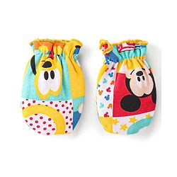 Babyhug Disney  Cap Mitten & Booties With Mickey Mouse All Over Print- Yellow