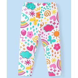 Babyhug Cotton Knit Full Length Leggings Floral & Heart Print Pack of 3  - Multicolour
