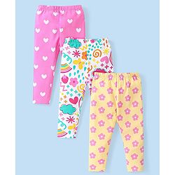 Babyhug Cotton Knit Full Length Leggings Floral & Heart Print Pack of 3  - Multicolour
