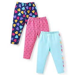 Babyhug Cotton Knit Full  Length Leggings Polka Dots &  Heart Print Pack of 3 - Multicolour