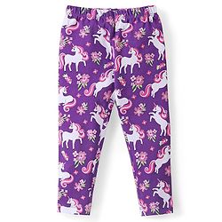Babyhug Cotton Knit Full Length Leggings with Polka Dots & Unicorn Print Pack of 3 - Multicolour