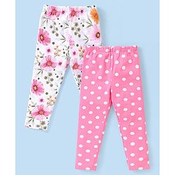 Babyhug Cotton Lycra Knit Full Length Leggings with Floral & Polka Dot Print Pack of  2 - Multicolour