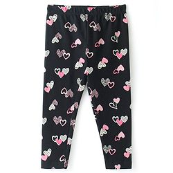 Babyhug Cotton Lycra Knit Full Length Leggings with Heart  Print  - Black