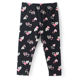 Babyhug Cotton Lycra Knit Full Length Leggings with Heart  Print  - Black