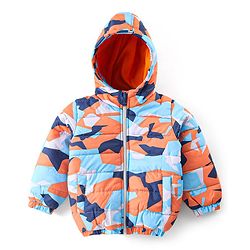 Babyhug Full Sleeves Hooded & Padded Jacket Camouflage Print - Orange