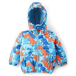 Babyhug Full Sleeves Hooded Jacket with Dino Print - Blue