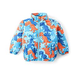 Babyhug Full Sleeves Hooded Jacket with Dino Print - Blue