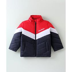 Babyhug Woven Full Sleeves Jacket with Removable Hoods - Red & Navy