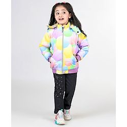 Babyhug Woven Full Sleeves Jacket with Removable Hood & Circle Print - Multicolour