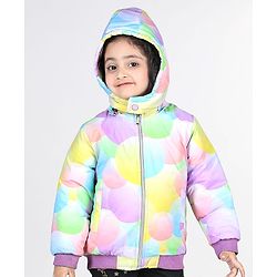 Babyhug Woven Full Sleeves Jacket with Removable Hood & Circle Print - Multicolour