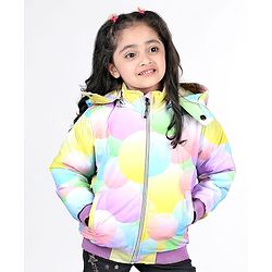 Babyhug Woven Full Sleeves Jacket with Removable Hood & Circle Print - Multicolour