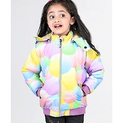 Babyhug Woven Full Sleeves Jacket with Removable Hood & Circle Print - Multicolour
