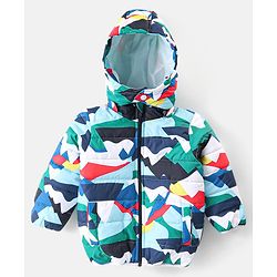Babyhug Full Sleeves Jacket with Removable Hood &  Abstract Print - Multicolour