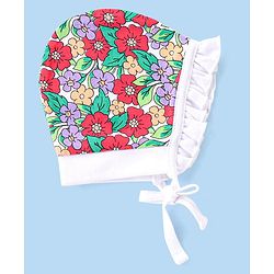 Babyhug 100% Cotton Knit Floral & Polka Dots Printed Caps with Knot Pack of 2 - Red & White