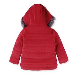 Babyhug Woven Full Sleeves Solid Padded Hooded Jacket - Red