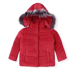 Babyhug Woven Full Sleeves Solid Padded Hooded Jacket - Red