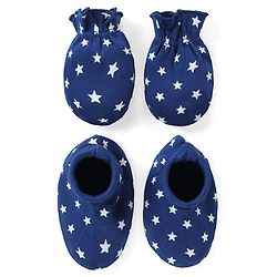 Babyhug 100% Cotton Mittens & Booties Set Star Print - Navy Blue