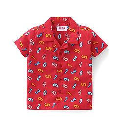 Babyhug Cotton Woven Half Sleeves Collar Neck Night Suit with Numeric Print - Red