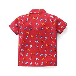 Babyhug Cotton Woven Half Sleeves Collar Neck Night Suit with Numeric Print - Red