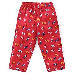 Babyhug Cotton Woven Half Sleeves Collar Neck Night Suit with Numeric Print - Red