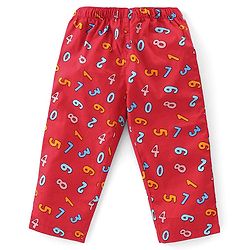 Babyhug Cotton Woven Half Sleeves Collar Neck Night Suit with Numeric Print - Red