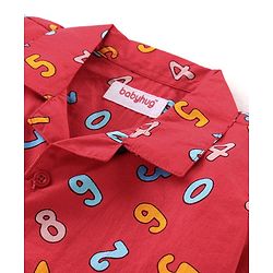 Babyhug Cotton Woven Half Sleeves Collar Neck Night Suit with Numeric Print - Red