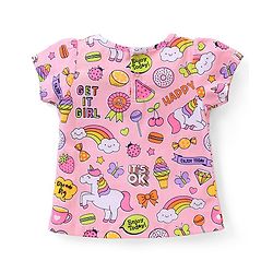 Babyhug Single  Jersey Knit Half Sleeves Night Suit with Ice Cream & Unicorn Print - Pink
