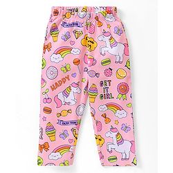 Babyhug Single  Jersey Knit Half Sleeves Night Suit with Ice Cream & Unicorn Print - Pink