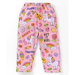 Babyhug Single  Jersey Knit Half Sleeves Night Suit with Ice Cream & Unicorn Print - Pink