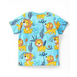 Babyhug Single Jersey Knit  Half Sleeves Night Suit with Lion Print - Blue