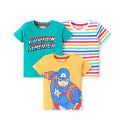 Babyhug Marvel Cotton Knit Half Sleeves T-Shirts  with Striped & Avengers Graphics Pack of 3 - Multicolour