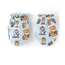 Babyhug 100% Cotton Mittens & Booties Set Animal Print - Blue
