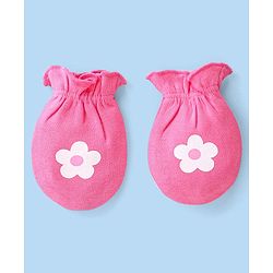 Babyhug 100% Cotton Knit Floral & Polka Dots Printed Mittens Pack of 3 - White Yellow & Pink