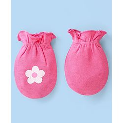 Babyhug 100% Cotton Knit Floral & Polka Dots Printed Mittens Pack of 3 - White Yellow & Pink