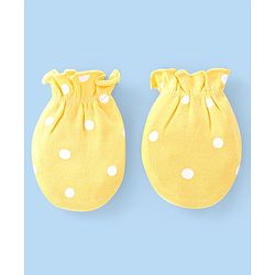 Babyhug 100% Cotton Knit Floral & Polka Dots Printed Mittens Pack of 3 - White Yellow & Pink