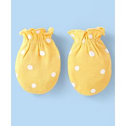 Babyhug 100% Cotton Knit Floral & Polka Dots Printed Mittens Pack of 3 - White Yellow & Pink