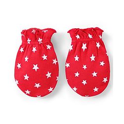 Babyhug 100% Cotton Cap Mittens & Booties Set Star Print - Red